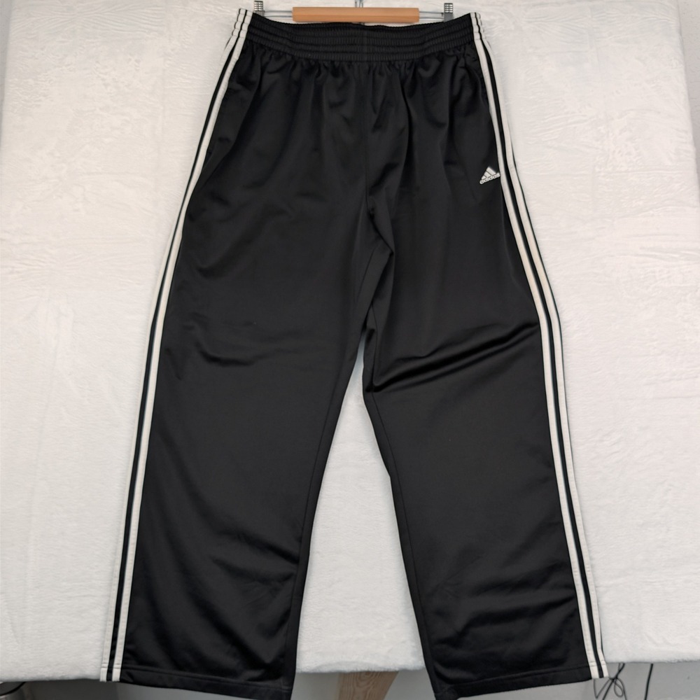 Adidas Pants Mens 2XT Black 3 Stripe Athletic Wide Leg Track Baggy Sportswear